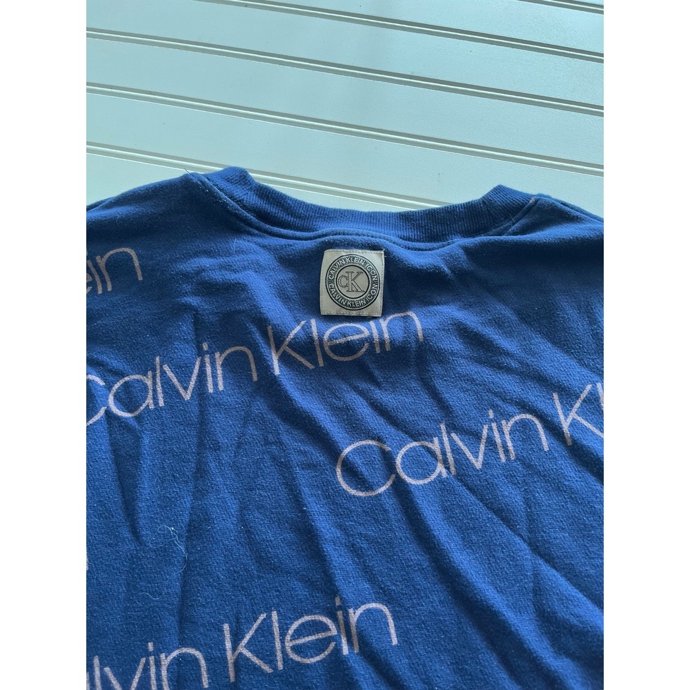 Calvin Klein Mens Navy Blue All Over Logo Print Sweatshirt Rose Gold Large